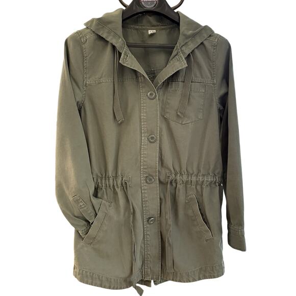 Brass Plum Green Khaki Military Army Jacket Women’s Sz M Hood Drawstring Pockets - Picture 1 of 8